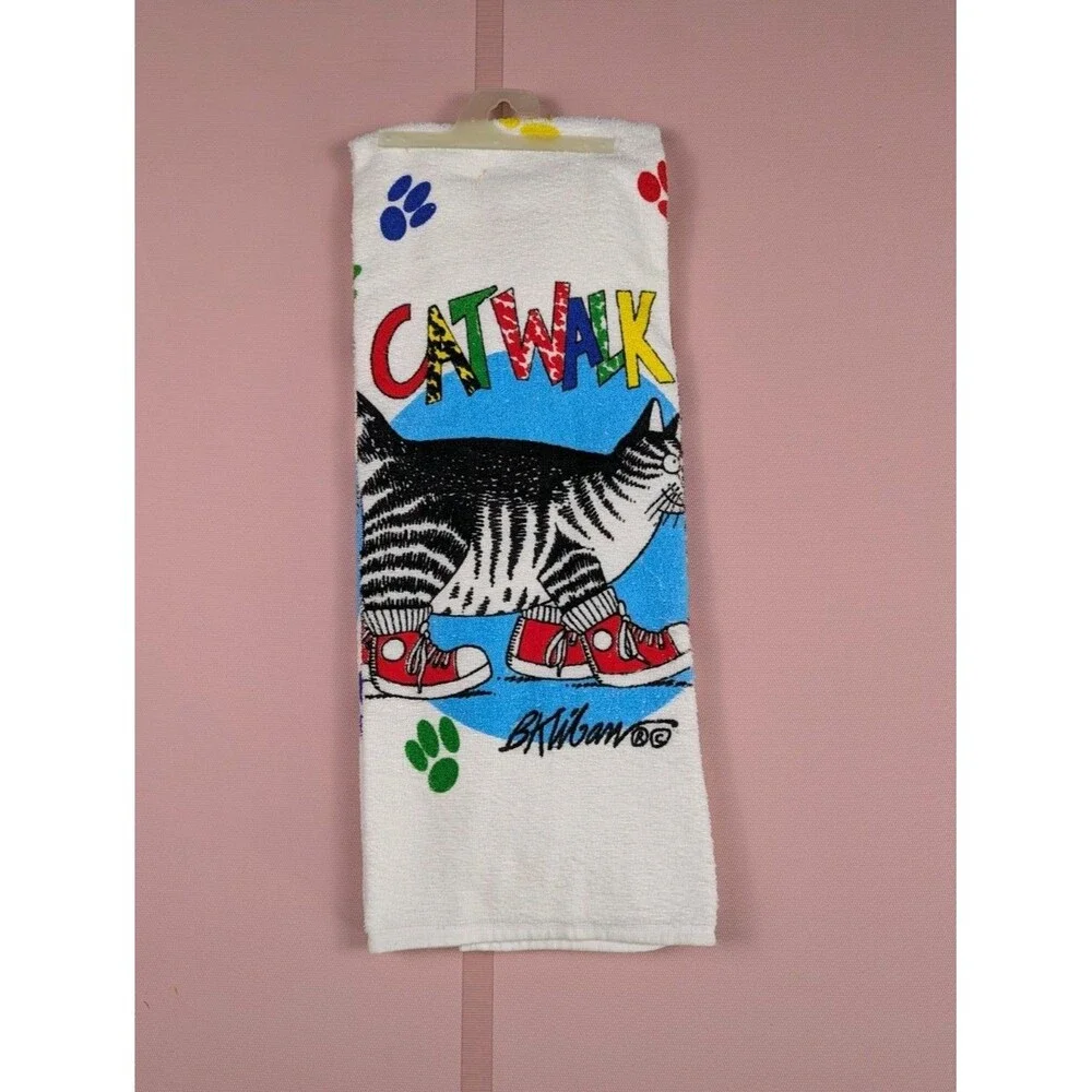 NWT Vintage Kliban Cat Walk Bath Towel Set Washcloth 2-Piece 80s Collectible USA